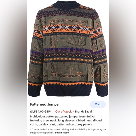 SACAI X DR. WOO BANDANA KNIT PULLOVER (Designer size 4) American (XL) - Picture 6 of 7